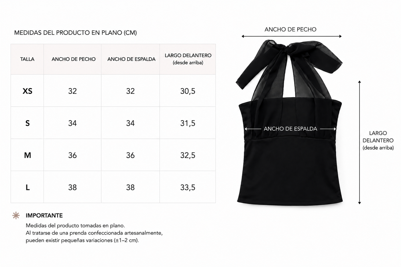 Guía de medidas de TOP HALTER CHIFFON