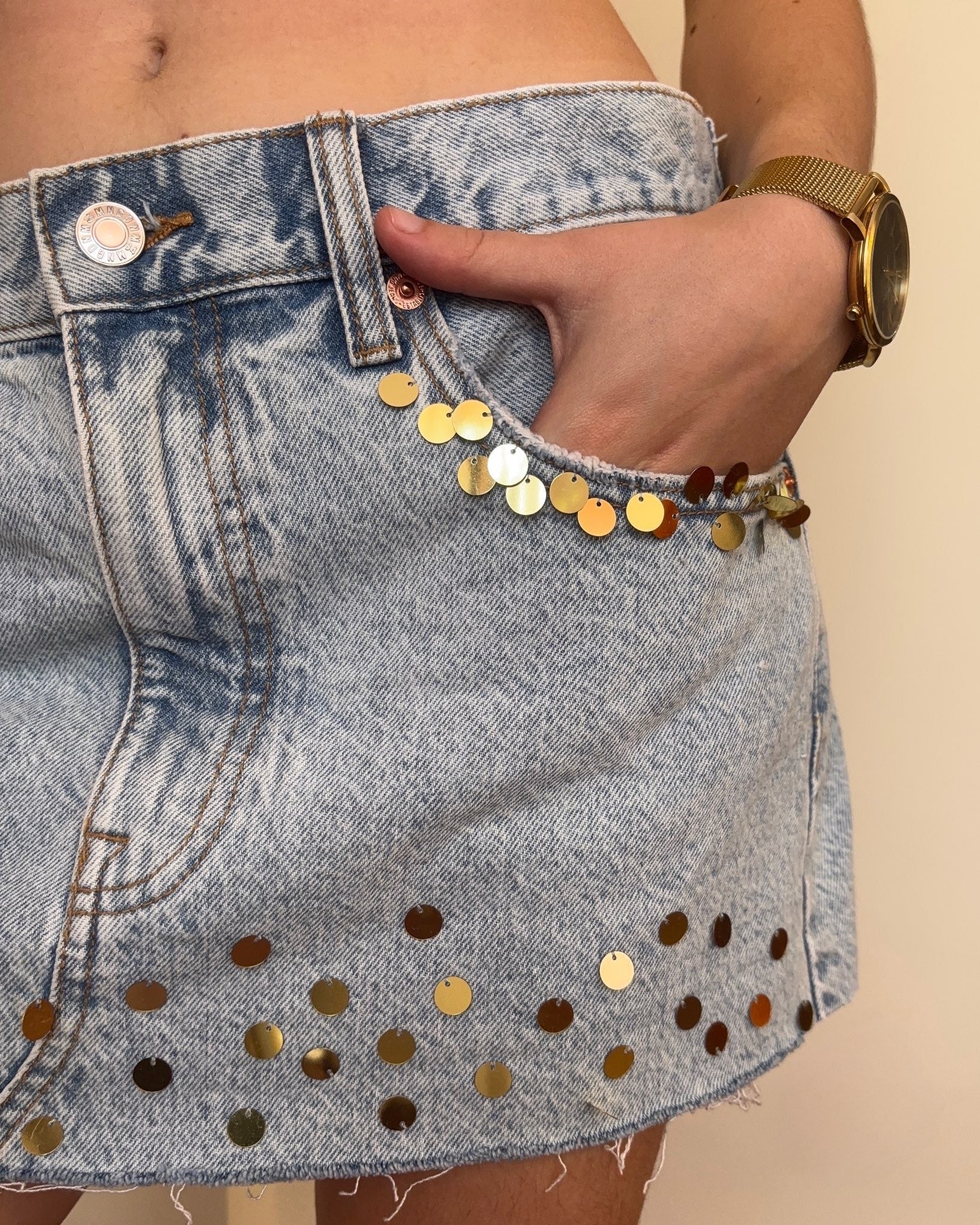 Falda Mini Denim Lentejuelas